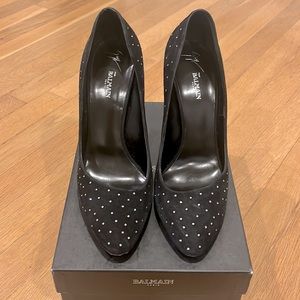 Balmain rhinestone studded black suede pumps size 40